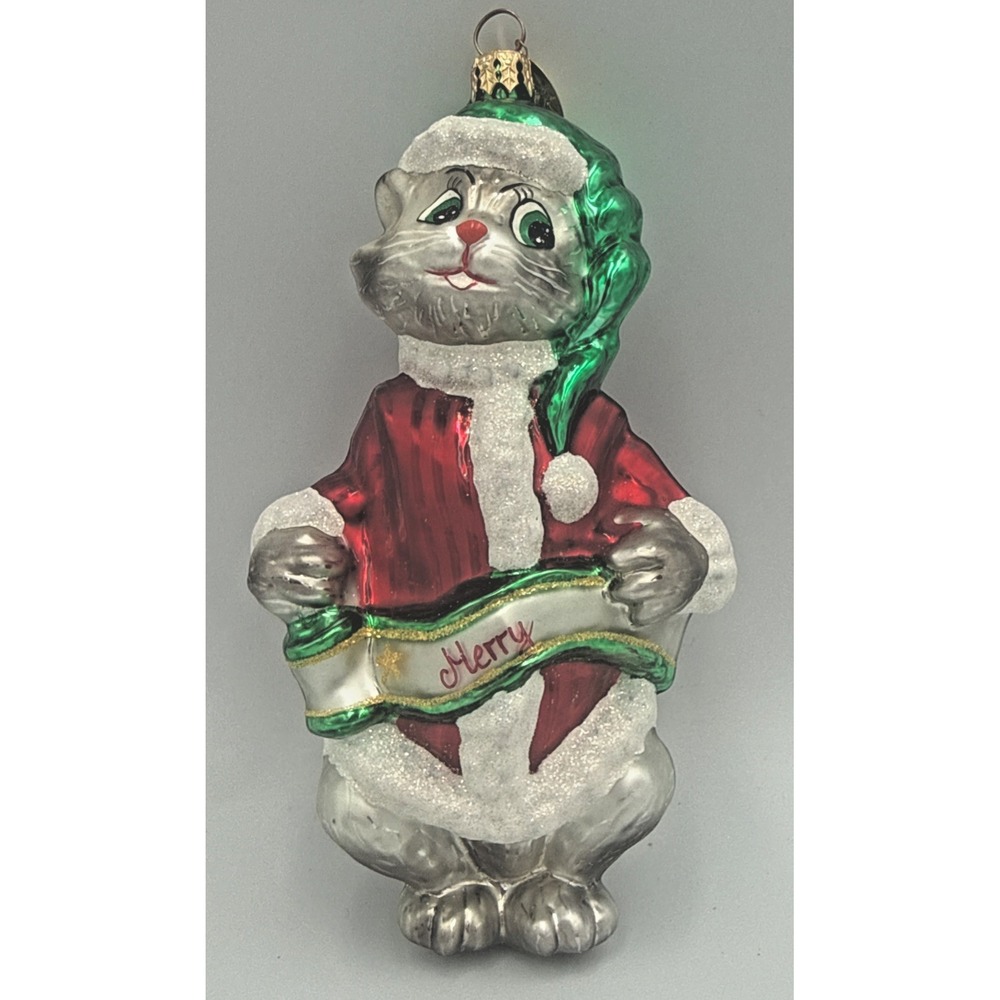 Christopher Radko Merry Mouse Santa Suit 3D Glass Christmas Ornament 6.5"